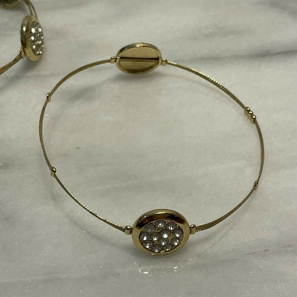 gold tone stack wire bracelets round pave - Picture 6 of 10